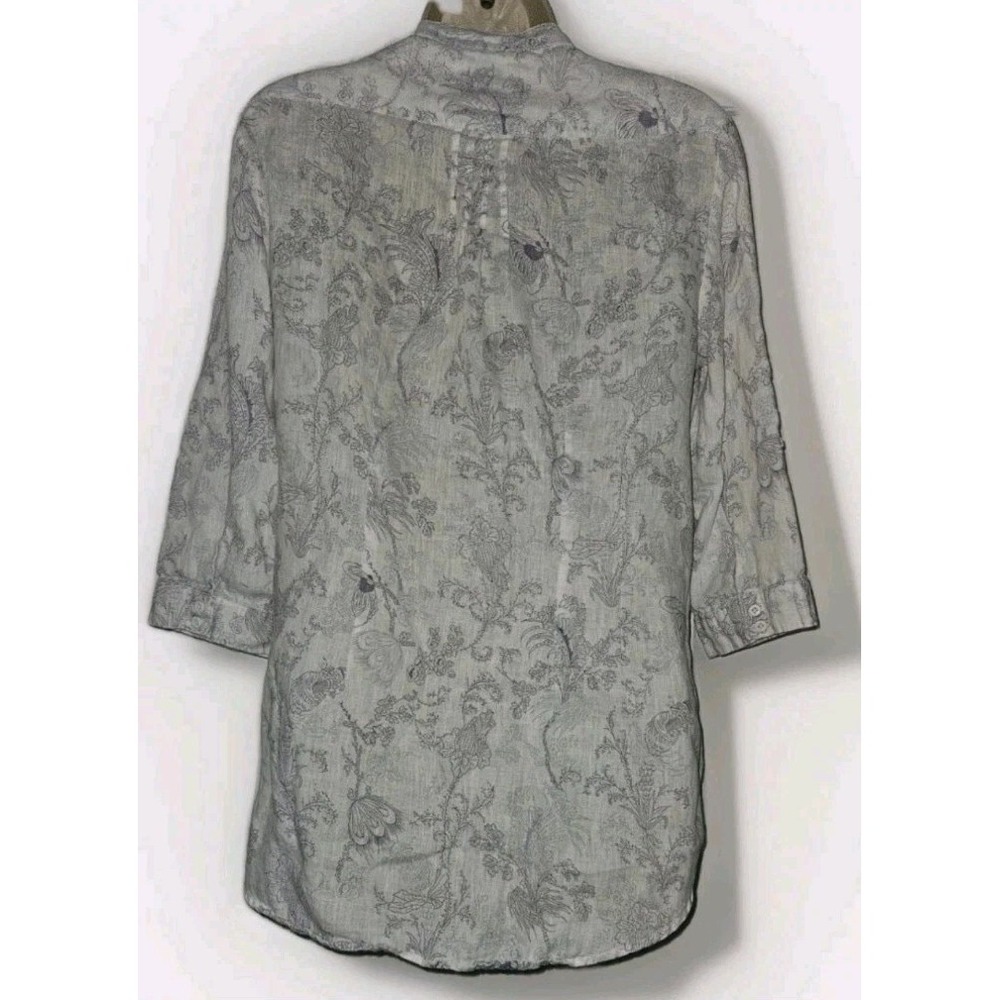Malvin Hamburg I love Linen Size M White & Purple Floral Pintuck Tunic‎ Top Flaw - Picture 2 of 3